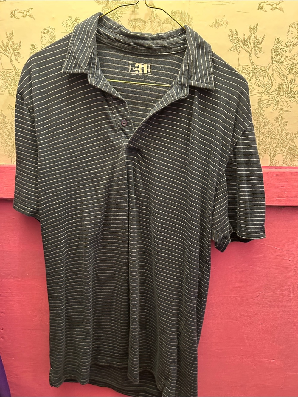 Men's Striped Short-Sleeve Polo in Black and Gray